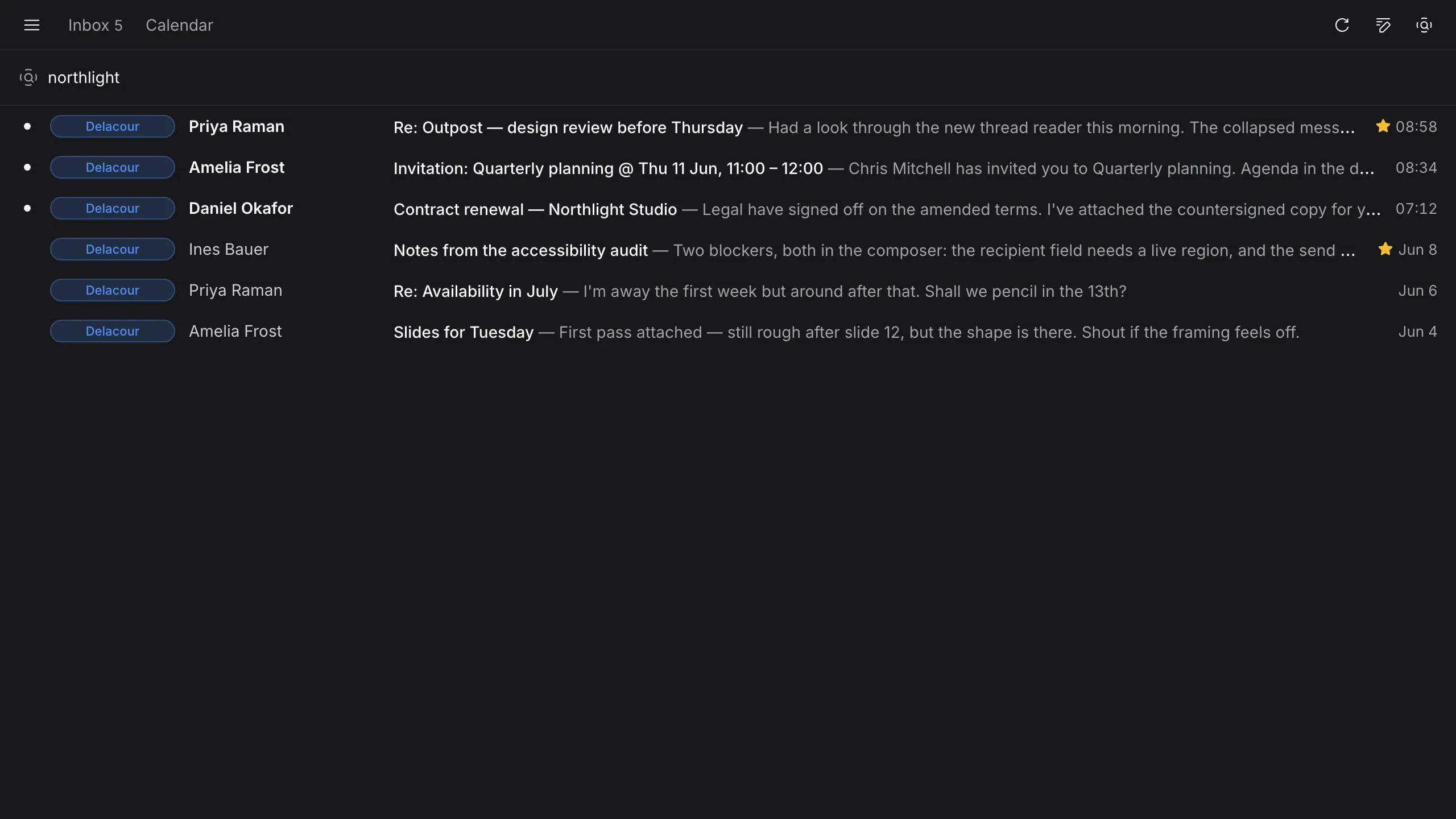 Outpost search results for a client domain, merged across connected accounts